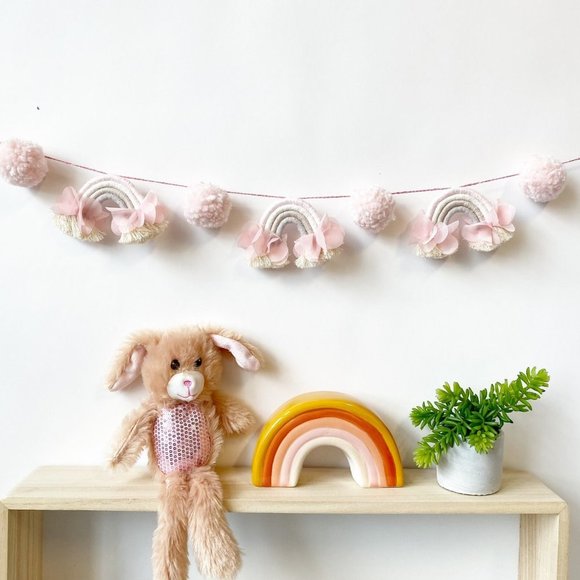 Macrame Rainbow Garland, Pom Pom Rainbow Garland, Yarn Macrame Mini Rainbows - Picture 3 of 6